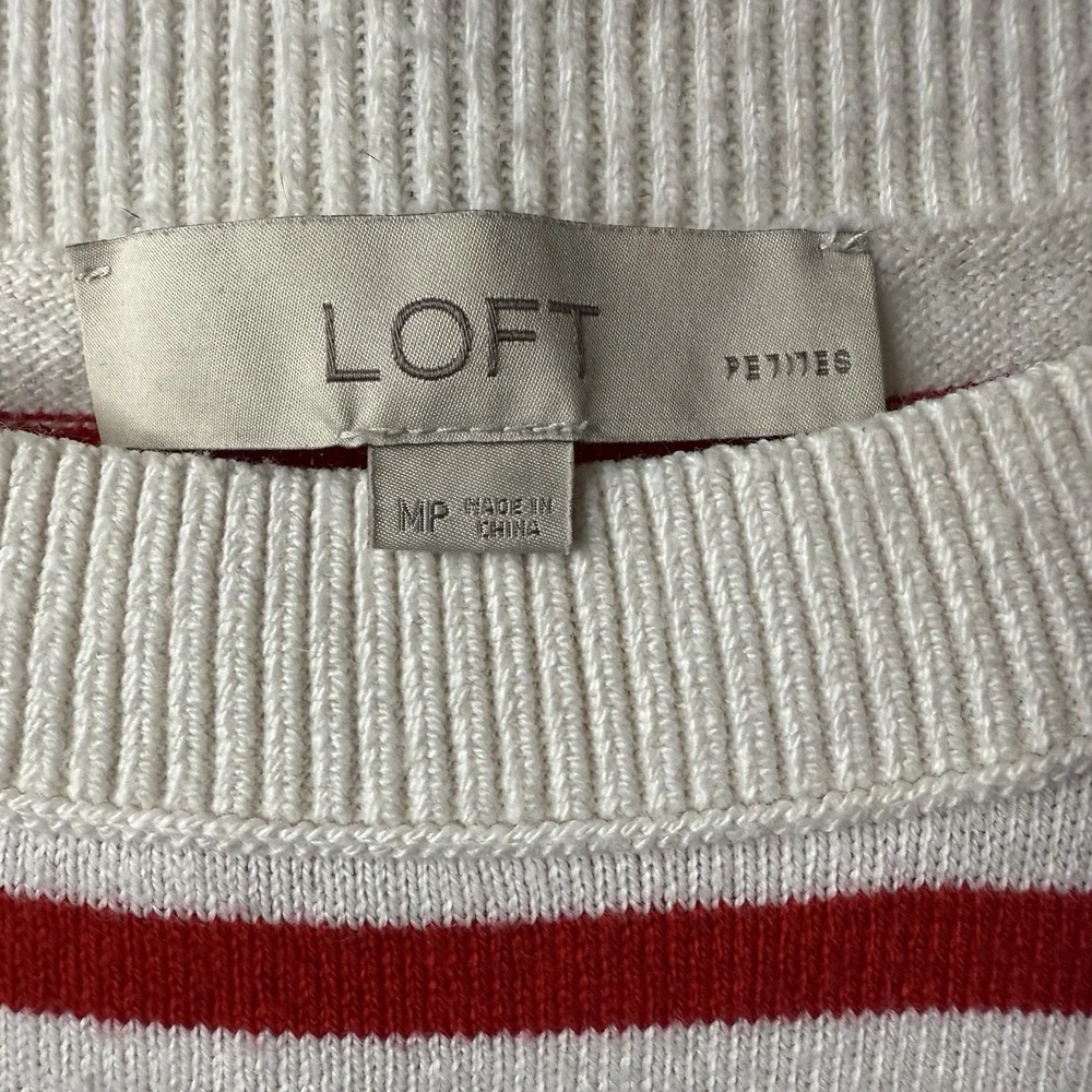 Loft Women's Petite Medium (PM) Red White‎ Striped Sweater Long Sleeve Pullover